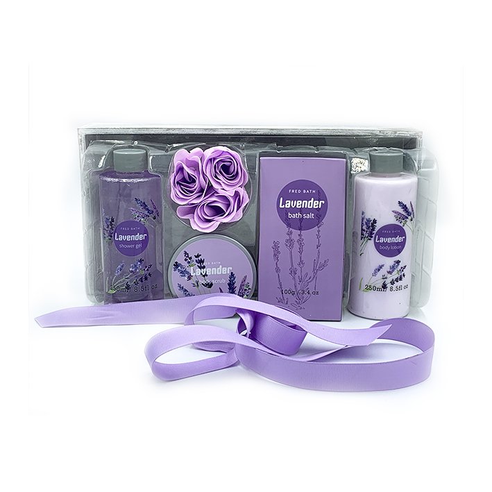 Hot Sale New Design Wooden Box Lavender shower gel Body Lotion Soap Flower Kit Bath Spa Gift Set For Women
