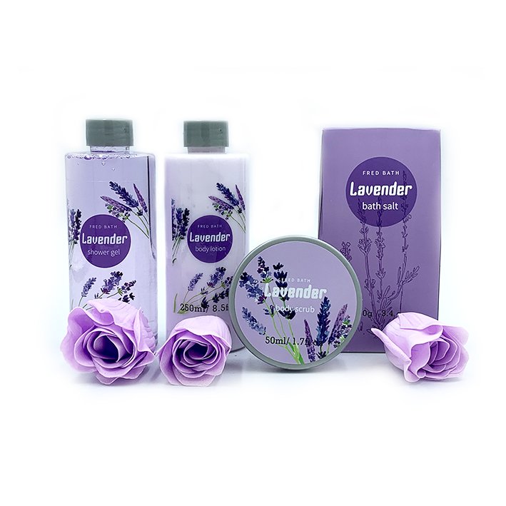 Hot Sale New Design Wooden Box Lavender shower gel Body Lotion Soap Flower Kit Bath Spa Gift Set For Women