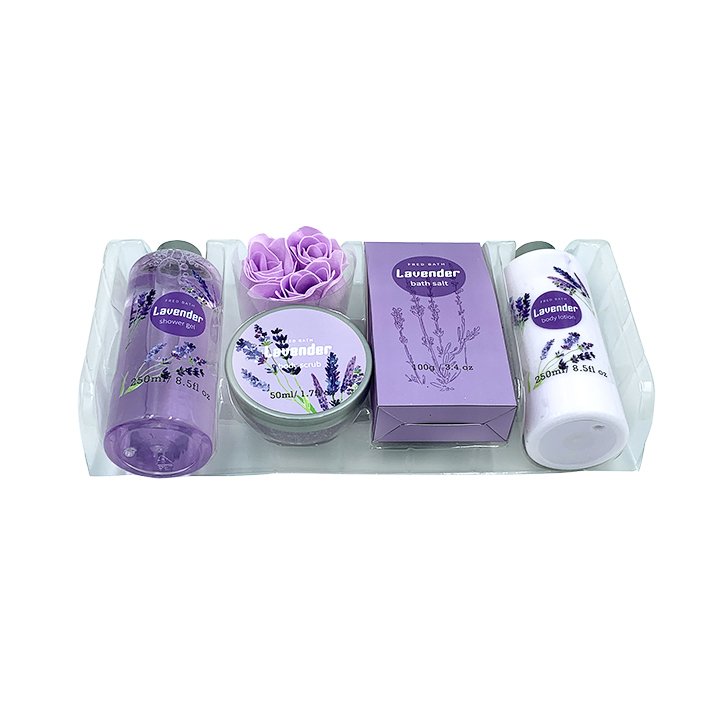 Hot Sale New Design Wooden Box Lavender shower gel Body Lotion Soap Flower Kit Bath Spa Gift Set For Women