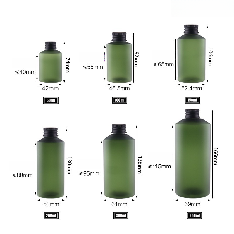 Oblique Shoulder frosted green toner 100ml pet plastic bottle 300ml 500ml green shampoo bottle lotion pump shower gel dispenser