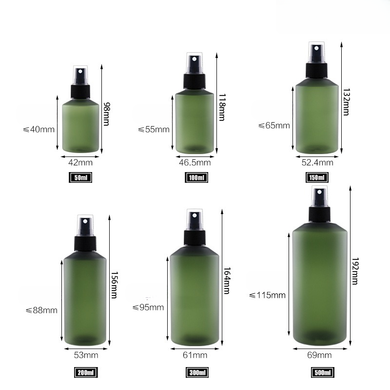 Oblique Shoulder frosted green toner 100ml pet plastic bottle 300ml 500ml green shampoo bottle lotion pump shower gel dispenser