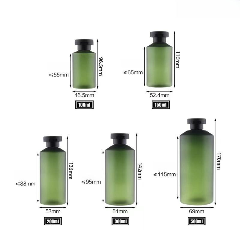 Oblique Shoulder frosted green toner 100ml pet plastic bottle 300ml 500ml green shampoo bottle lotion pump shower gel dispenser