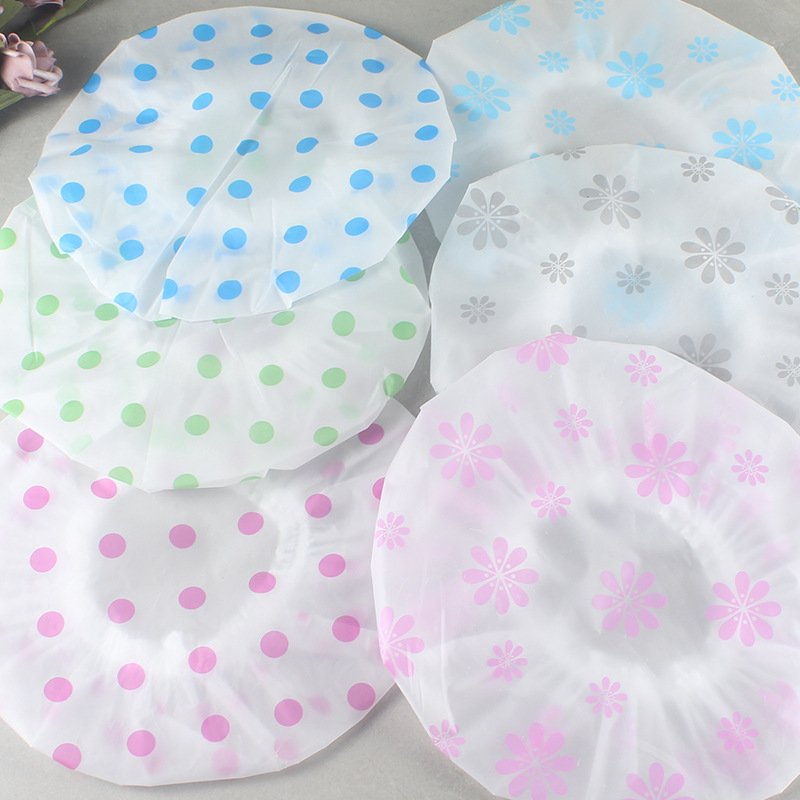 Premium Polka Dot Printing Adult Bath Shower Cap Thick and Large PE Waterproof Bath Cover
