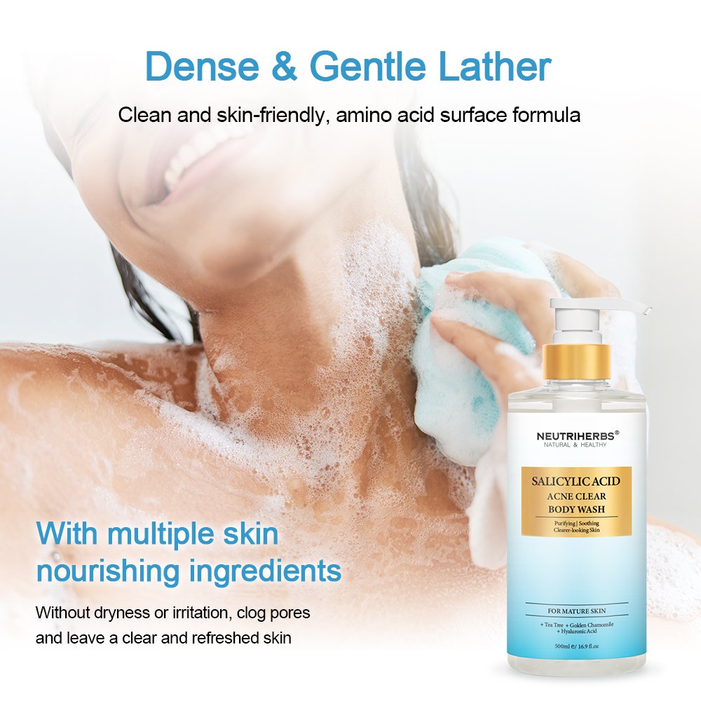 Natural Moisturizing Tea Tree Oil Salicylic Acid Private Label Anti Body Wash Exfoliating Shower Gel