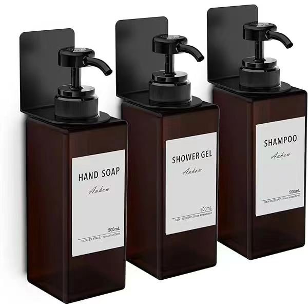 Hotel Bathroom Holder Pump Lock Shower Gel And Shampoo Refillable Marbre Triple Soap Dispenser Set For The Bathroom