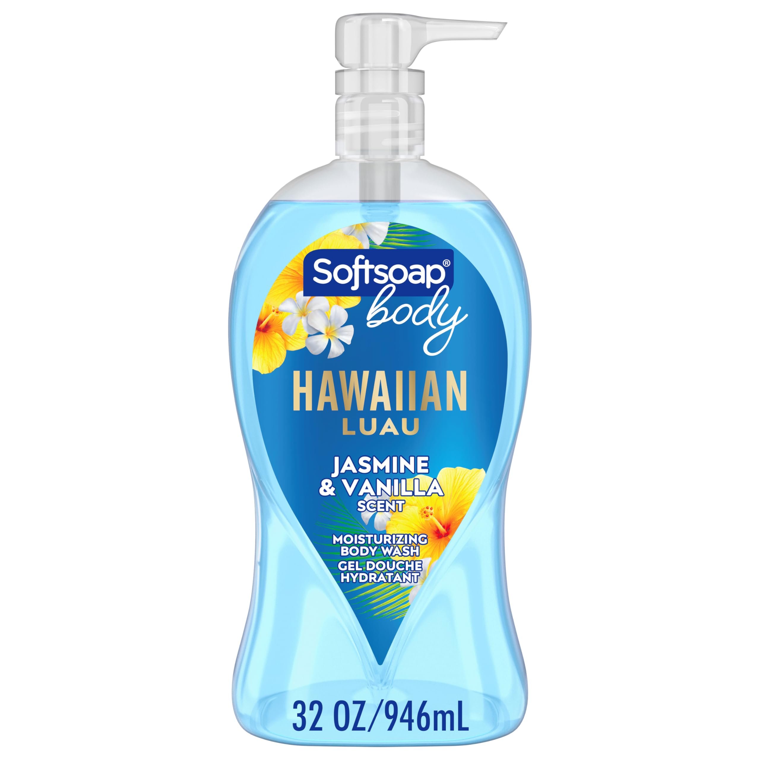 Softsoap 32 oz Pump Bottle Moisturizing Hawaiian Luau Jasmine Vanilla Scented Body Wash Gel Liquid Form Aloe Cleansing Feature