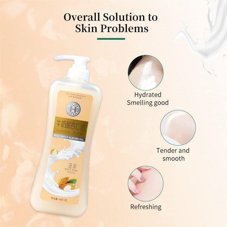 Wholesale 1l Milk And Sweet Almond Oil Scented Smell Shower Gel Private Label Whitening Refreshment Bath Body Wash