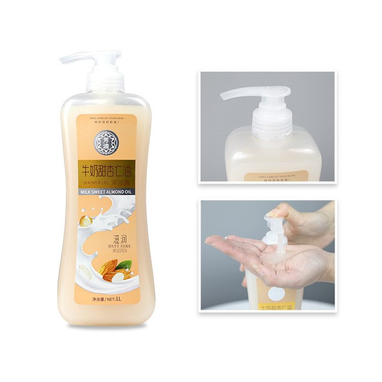 Wholesale 1l Milk And Sweet Almond Oil Scented Smell Shower Gel Private Label Whitening Refreshment Bath Body Wash