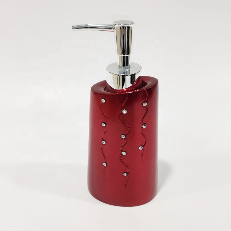 Hot Selling Hotel Accessories Resin Bathroom Set Hand-paint Shower Gel Shampoo Lotion Soap Dispenser Red bath set