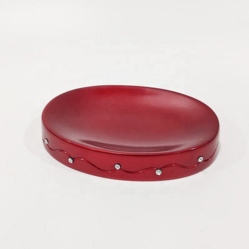 Hot Selling Hotel Accessories Resin Bathroom Set Hand-paint Shower Gel Shampoo Lotion Soap Dispenser Red bath set
