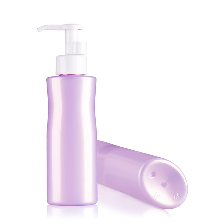 Purple color hair oil bottles 4 oz plastic bottles for hair oil cleansing oil bottles for skincare with white pump dispenser