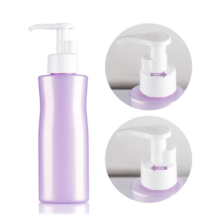 Purple color hair oil bottles 4 oz plastic bottles for hair oil cleansing oil bottles for skincare with white pump dispenser