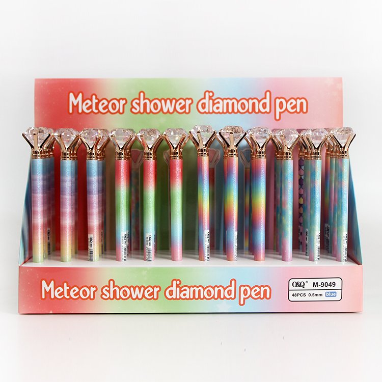 Gradient rainbow meteor Shower Shine Crystal Large Diamond gel ink Pens 0.5mm black ECO plastic