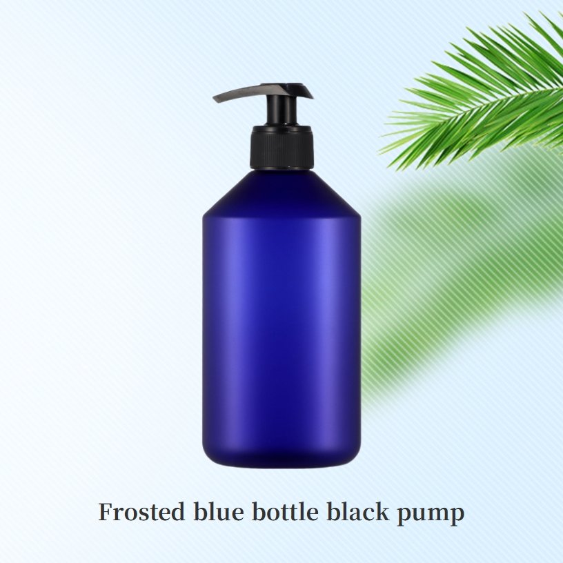 Premium 300ml 500ml oblique shoulder matte green amber PET plastic refillable shampoo bottle shower gel bottle with lotion pump