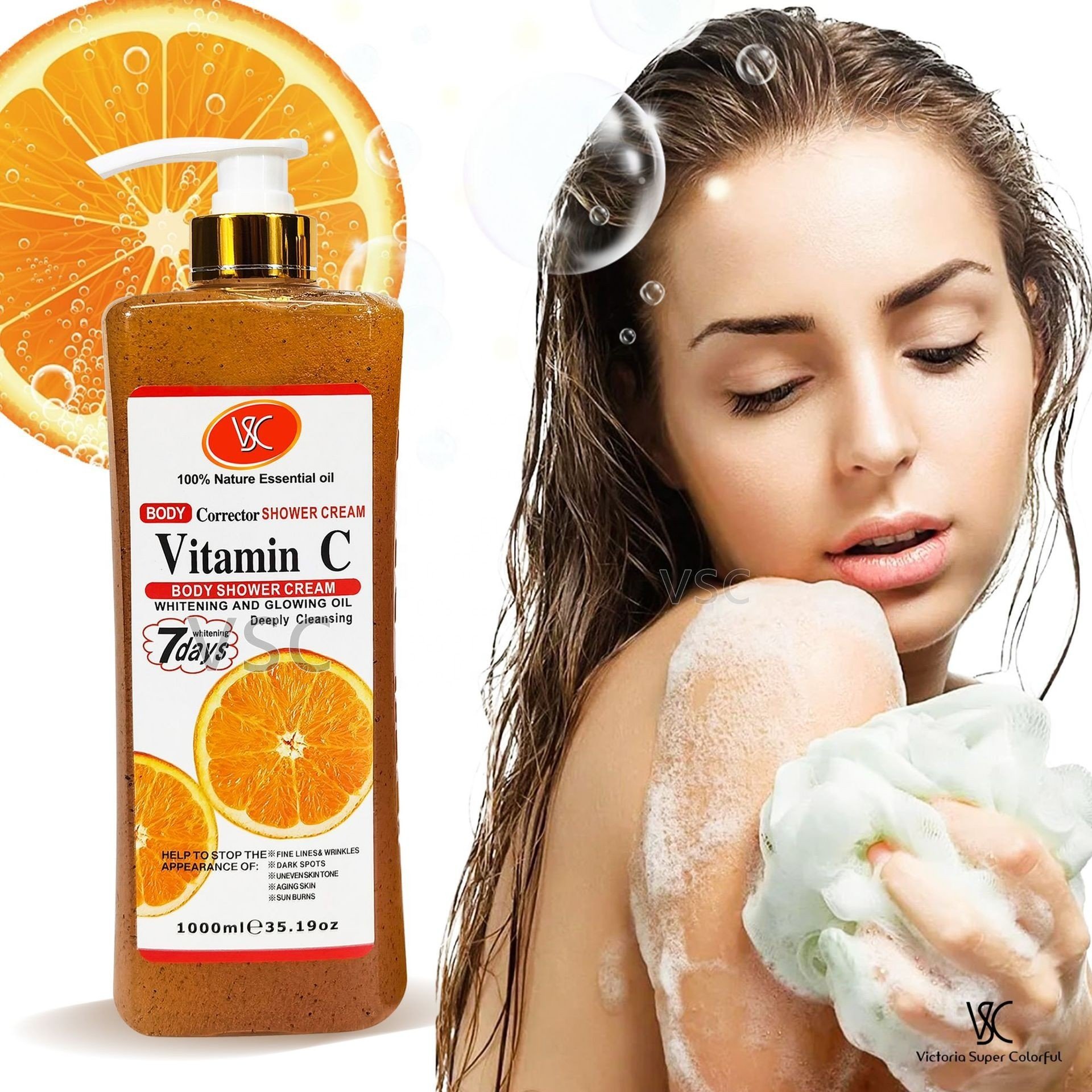 100% Natural 1000ml Deep Cleansing Moisturizing Exfoliating 7 Days Super Whitening Turmeric Body Wash Scrub Shower Gel
