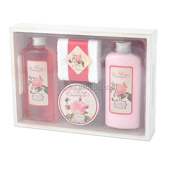 2017 Quality wooden box body lotion shower gel beauty bath care gift set