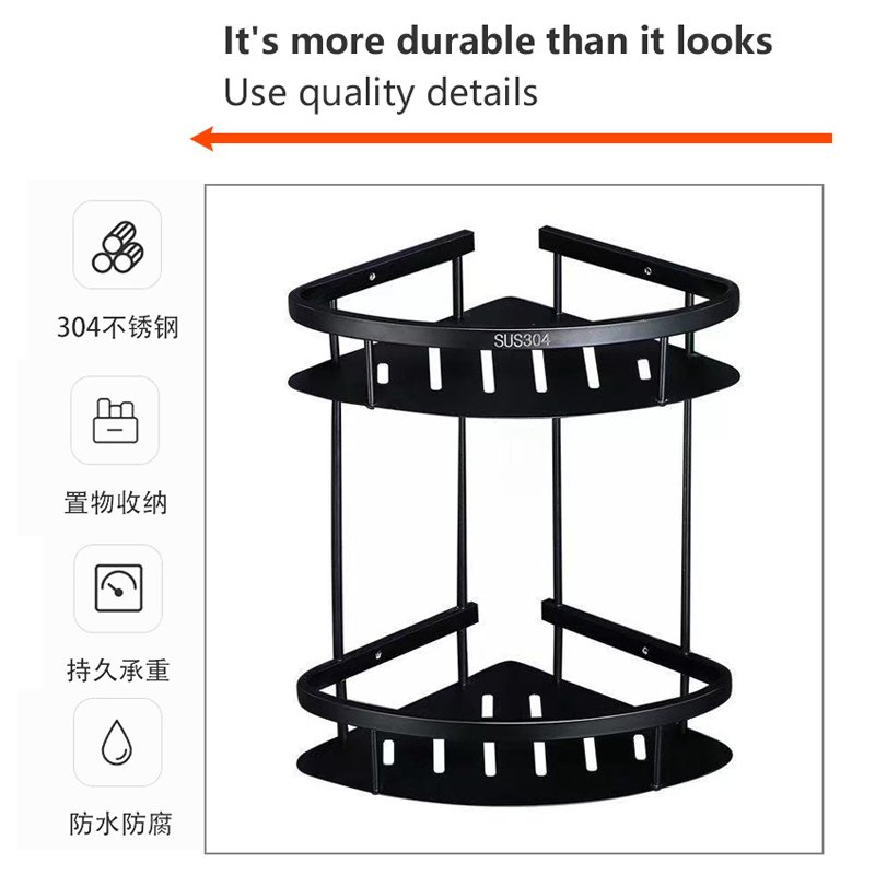 2022 Hot selling black stainless steel square shelf shower gel storage rack