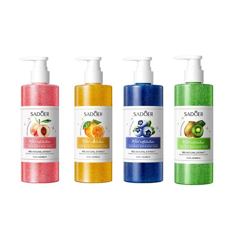 SADOER Private Label Honey Peach Vitamin C Fruit Skin Hydrating Body Wash Scrub Exfoliating Lightening Whitening Shower Gel