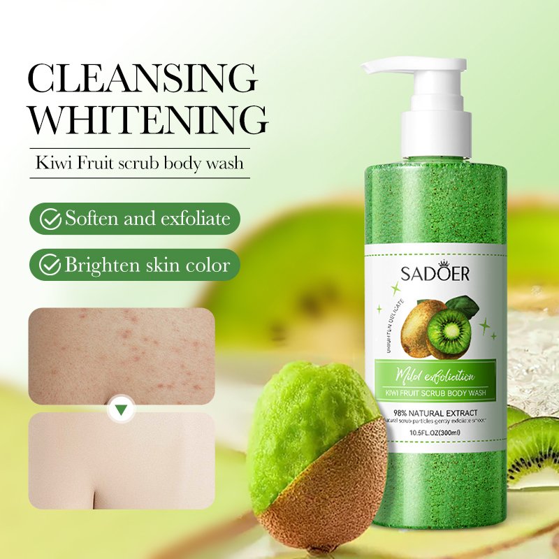 SADOER Private Label Honey Peach Vitamin C Fruit Skin Hydrating Body Wash Scrub Exfoliating Lightening Whitening Shower Gel