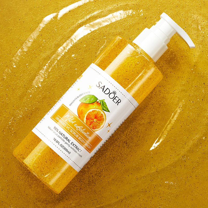 SADOER Private Label Honey Peach Vitamin C Fruit Skin Hydrating Body Wash Scrub Exfoliating Lightening Whitening Shower Gel