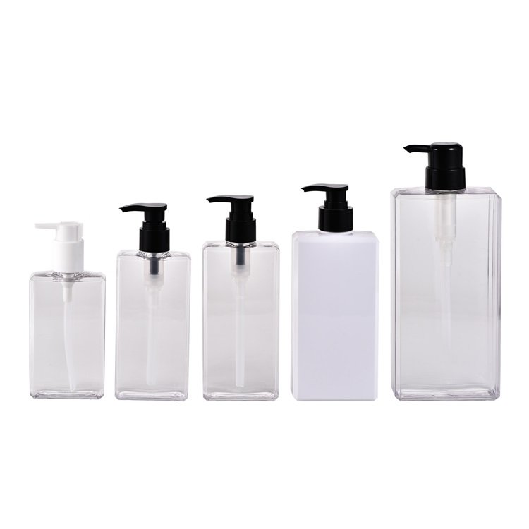 Shower Gel Flat Square Shampoo Lotion Pump Plastic Bottle Hot Sale Clear Empty PETG 500ml Bottle Hair Care White Screen Printing