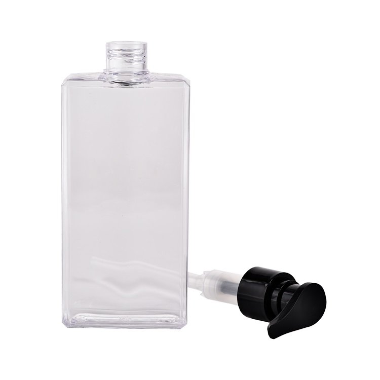 Shower Gel Flat Square Shampoo Lotion Pump Plastic Bottle Hot Sale Clear Empty PETG 500ml Bottle Hair Care White Screen Printing