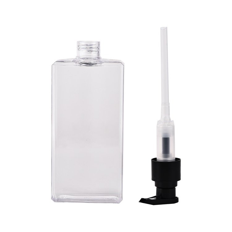Shower Gel Flat Square Shampoo Lotion Pump Plastic Bottle Hot Sale Clear Empty PETG 500ml Bottle Hair Care White Screen Printing
