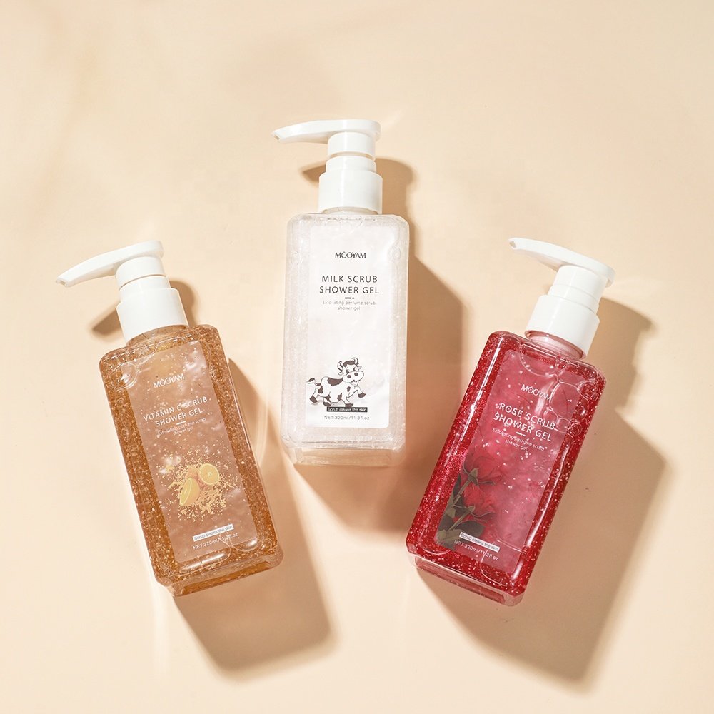 Long Lasting Fragrance Bath Fruit Orange Rose Milk Body Wash Organic Shower Gel Wash Exfoliating Perfume Scrub Shower Gels