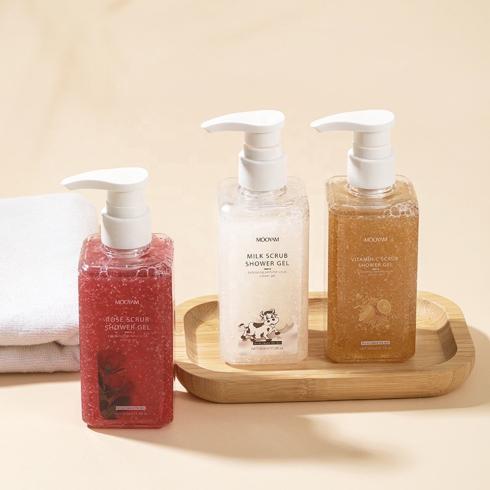 Long Lasting Fragrance Bath Fruit Orange Rose Milk Body Wash Organic Shower Gel Wash Exfoliating Perfume Scrub Shower Gels
