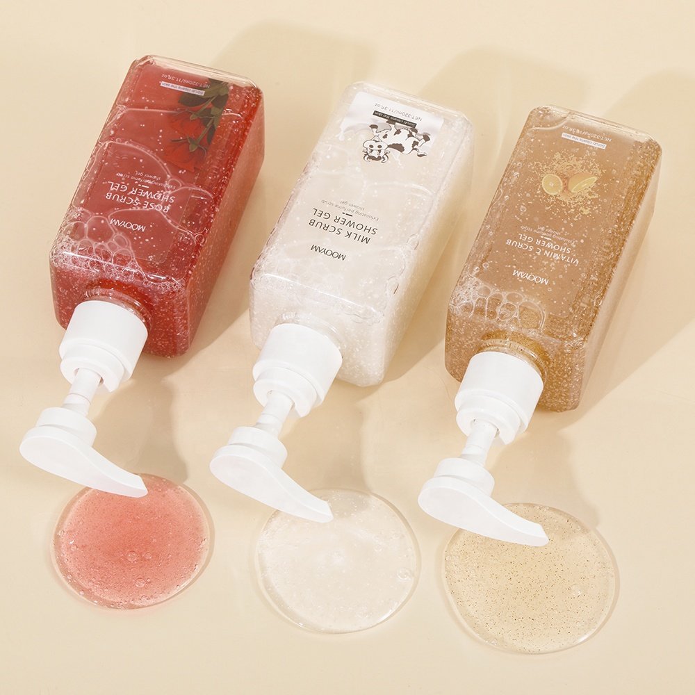 Long Lasting Fragrance Bath Fruit Orange Rose Milk Body Wash Organic Shower Gel Wash Exfoliating Perfume Scrub Shower Gels