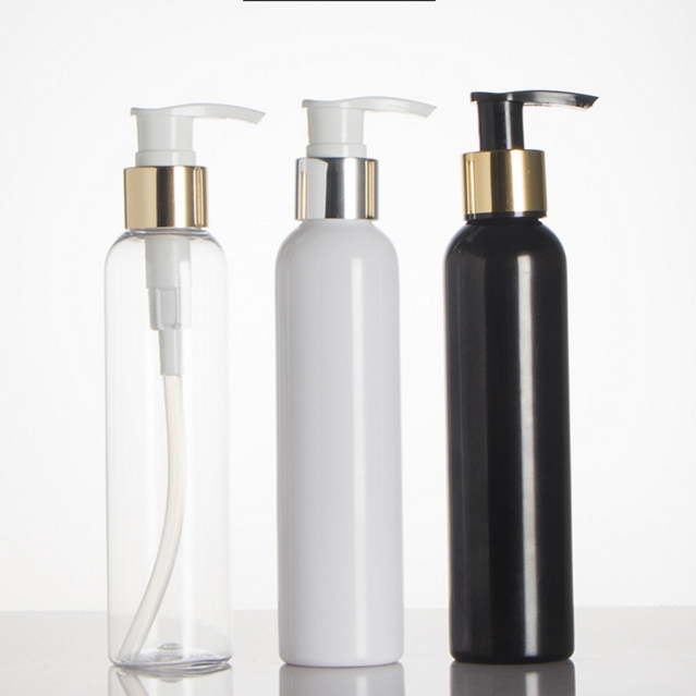 Clear Cylinder Round PET Empty Lotion Pump Shampoo Bottles Cosmetic PUMP Sprayer 100ml 120ml 200ml 250ml 4oz 6oz 8oz White Black