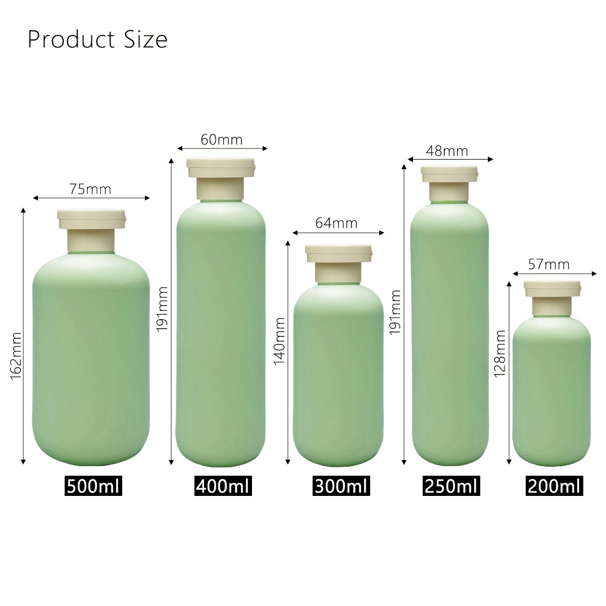 Empty Skincare Packaging 200ml 250ml 300ml 400ml 500ml Green Hdpe Plastic Lotion Bottle W/flip Cap For Shower Gel/shampoo