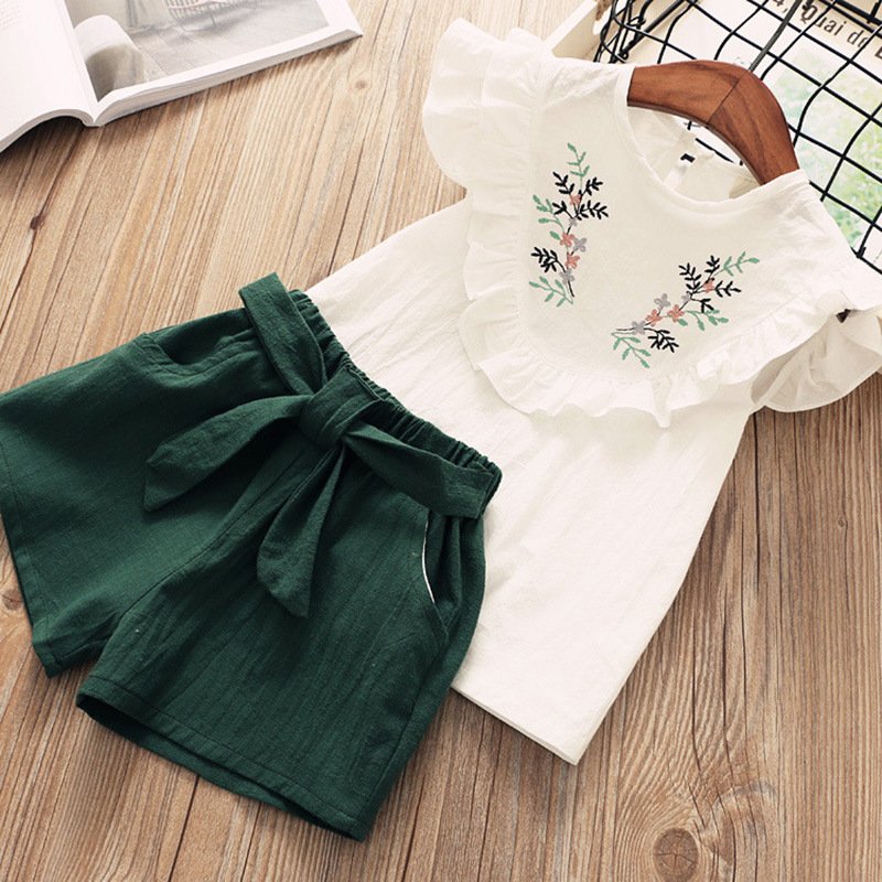 Summer 2021 new girls sleeveless blouse and shorts two-piece Korean print middle children set