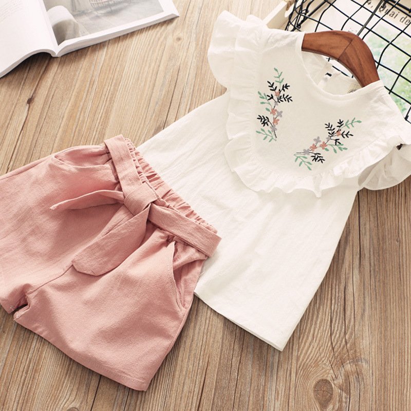 Summer 2021 new girls sleeveless blouse and shorts two-piece Korean print middle children set