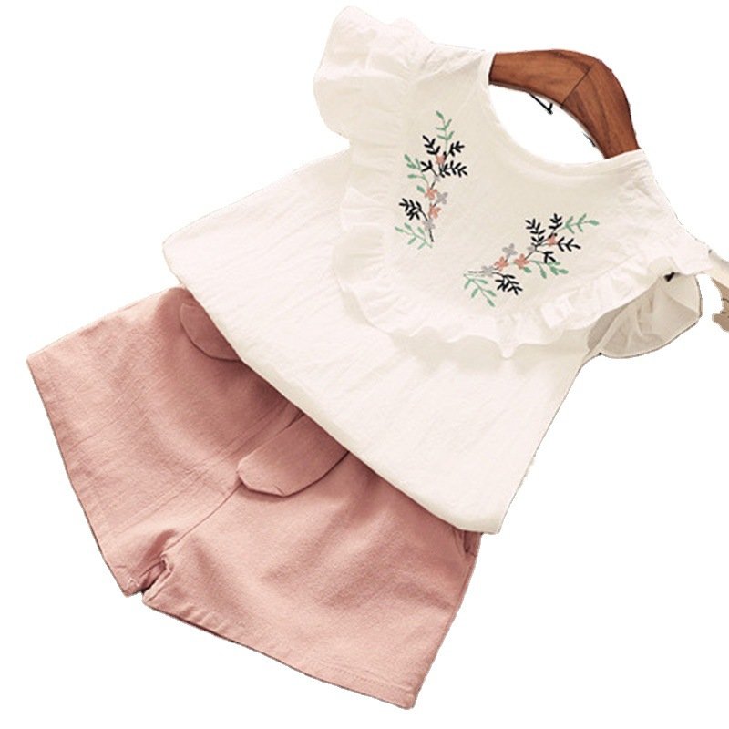 Summer 2021 new girls sleeveless blouse and shorts two-piece Korean print middle children set