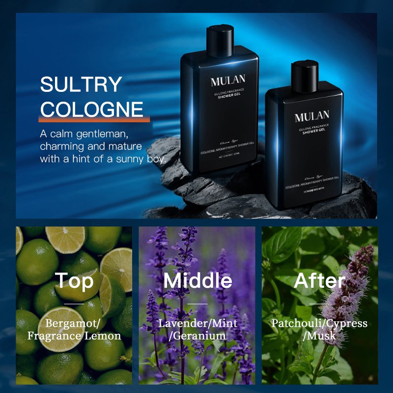 MULAN Cologne Fragrance shower Gel for men body wash long-lasting perfume Deep Cleansing Nourishing Refreshing
