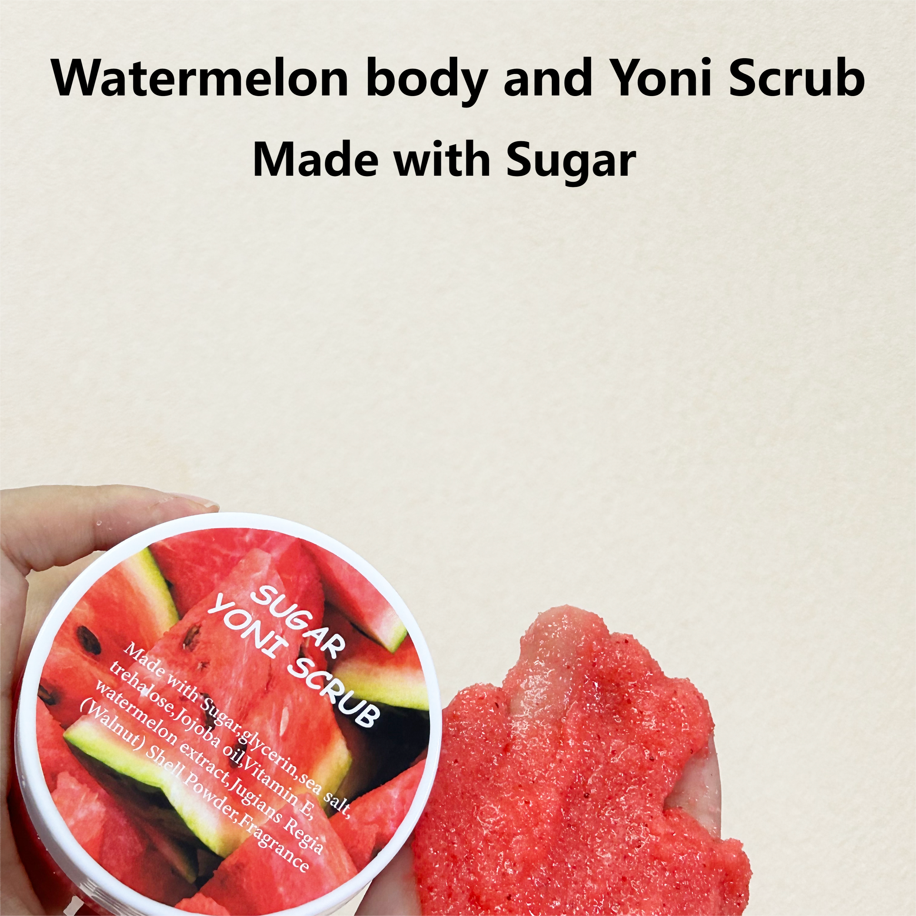 Customized Watermelon 150g Body Yoni Sugar Scrub Organic Cream Salt Gel Lotion for Deep Skin Cleaning Whitening Use Face Bath