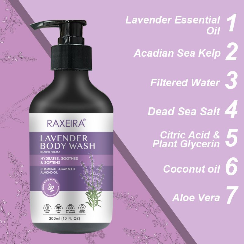 Private Label Shower Gel Organic Coconut Oil Aloe Vera Lavender Gentle Foaming Cleaning Body Wash For Women