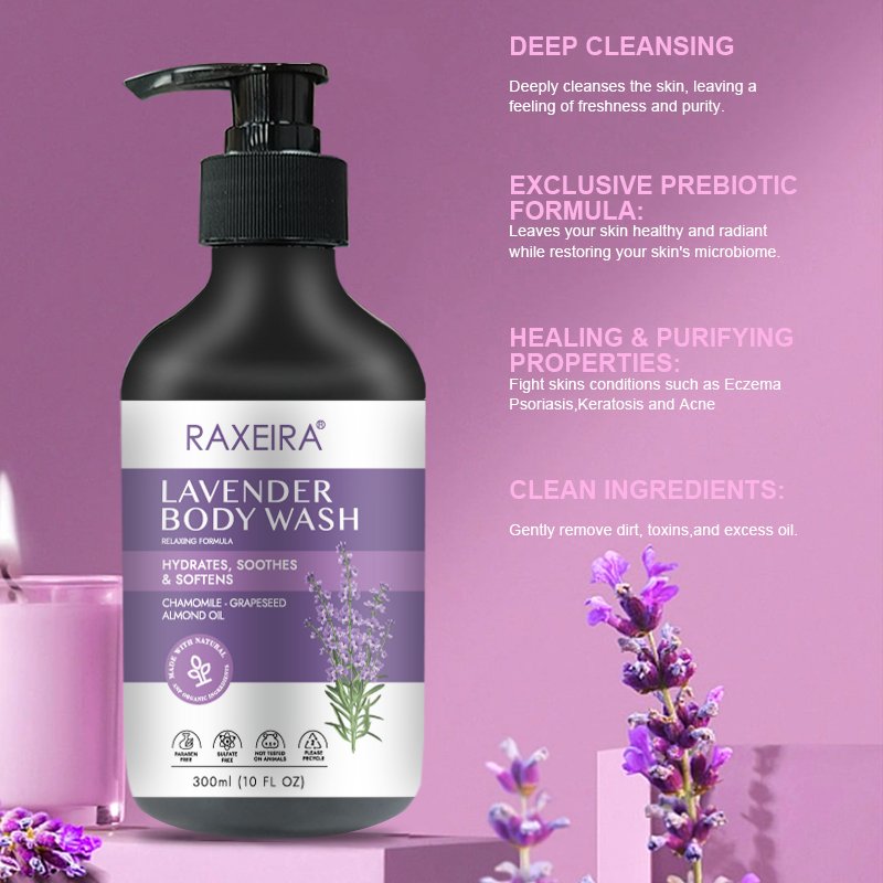 Private Label Shower Gel Organic Coconut Oil Aloe Vera Lavender Gentle Foaming Cleaning Body Wash For Women