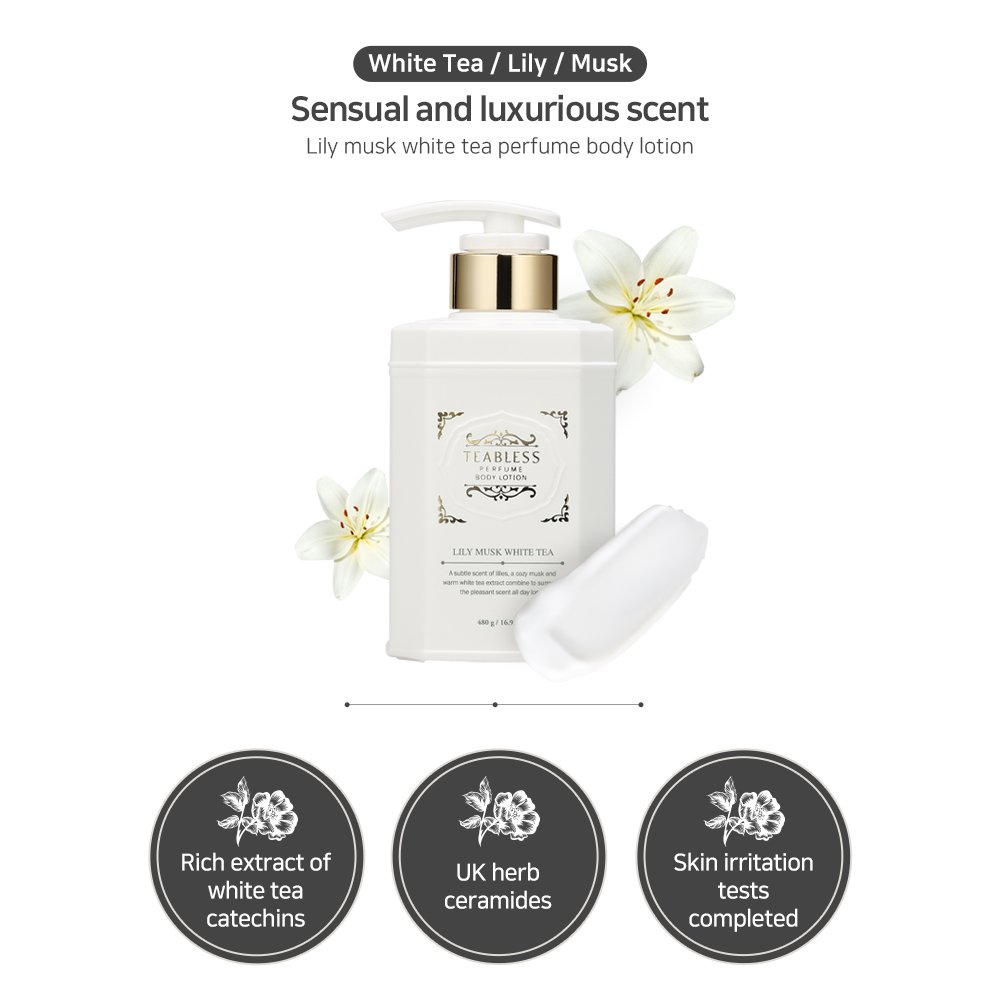 TEABLESS Lily Musk White Tea Perfume Body Lotion- Made in Korea white tea herb ceramide sage amber moisturizing nutrition