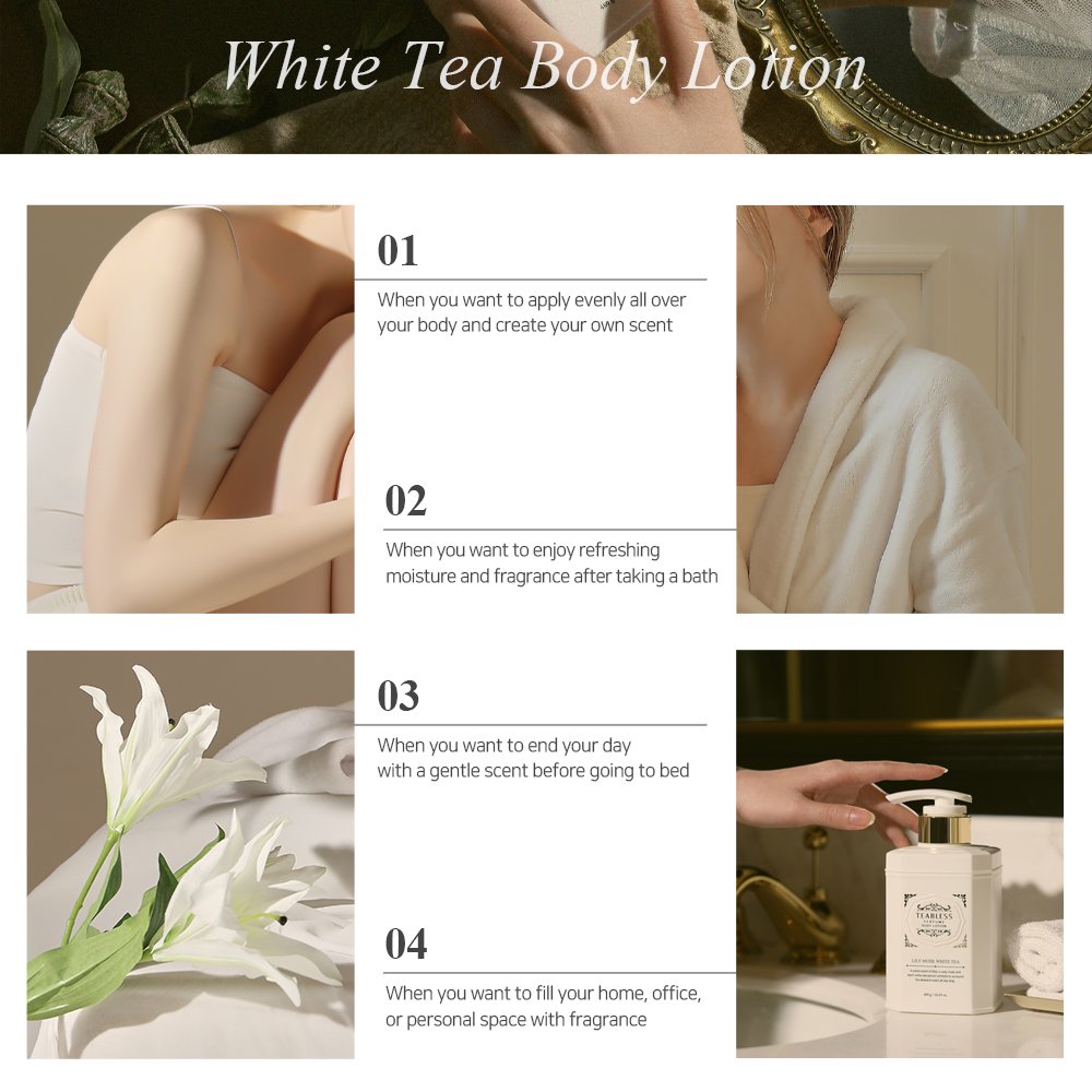 TEABLESS Lily Musk White Tea Perfume Body Lotion- Made in Korea white tea herb ceramide sage amber moisturizing nutrition