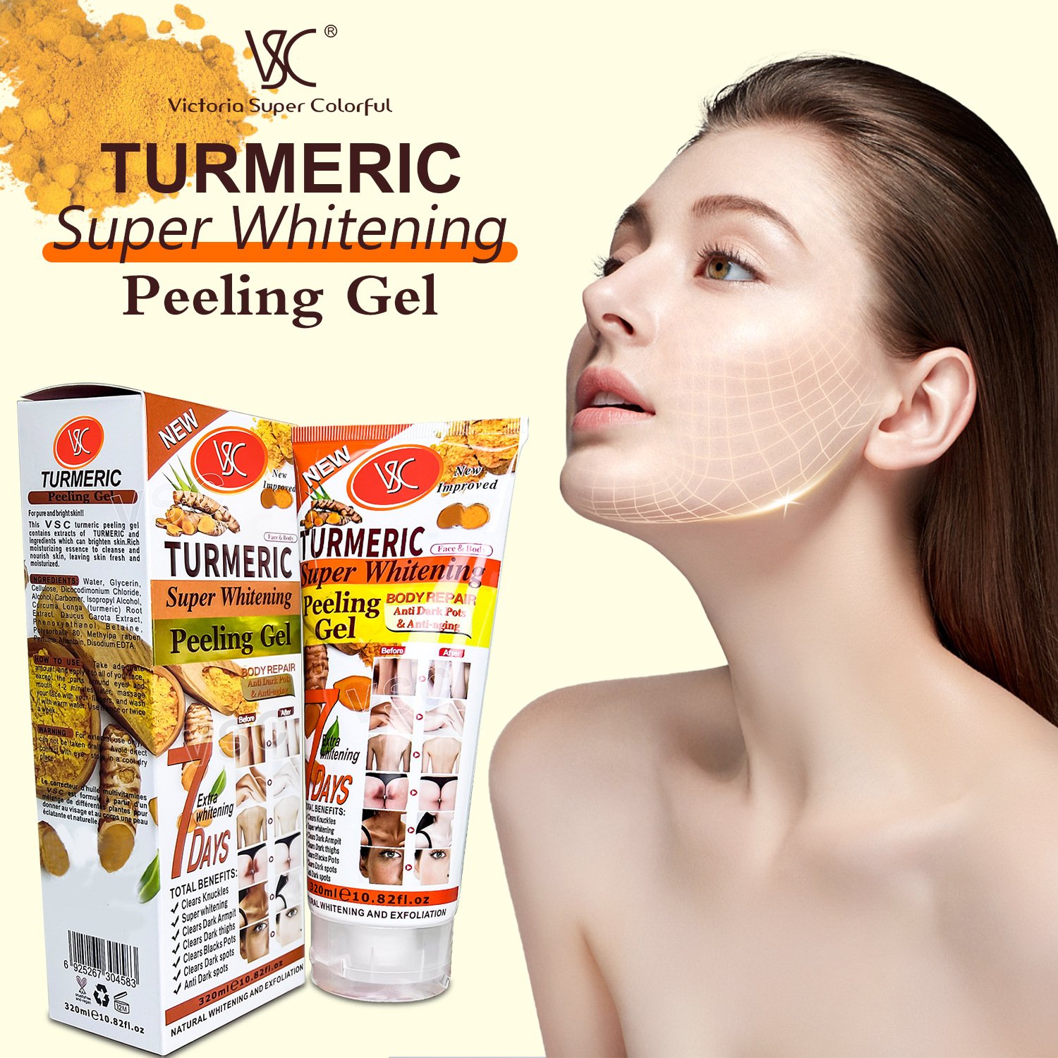 Hot Selling Turmeric Super Whitening Peeling Gel Exfoliating Facial & Body Anti Dark Spot Lotion