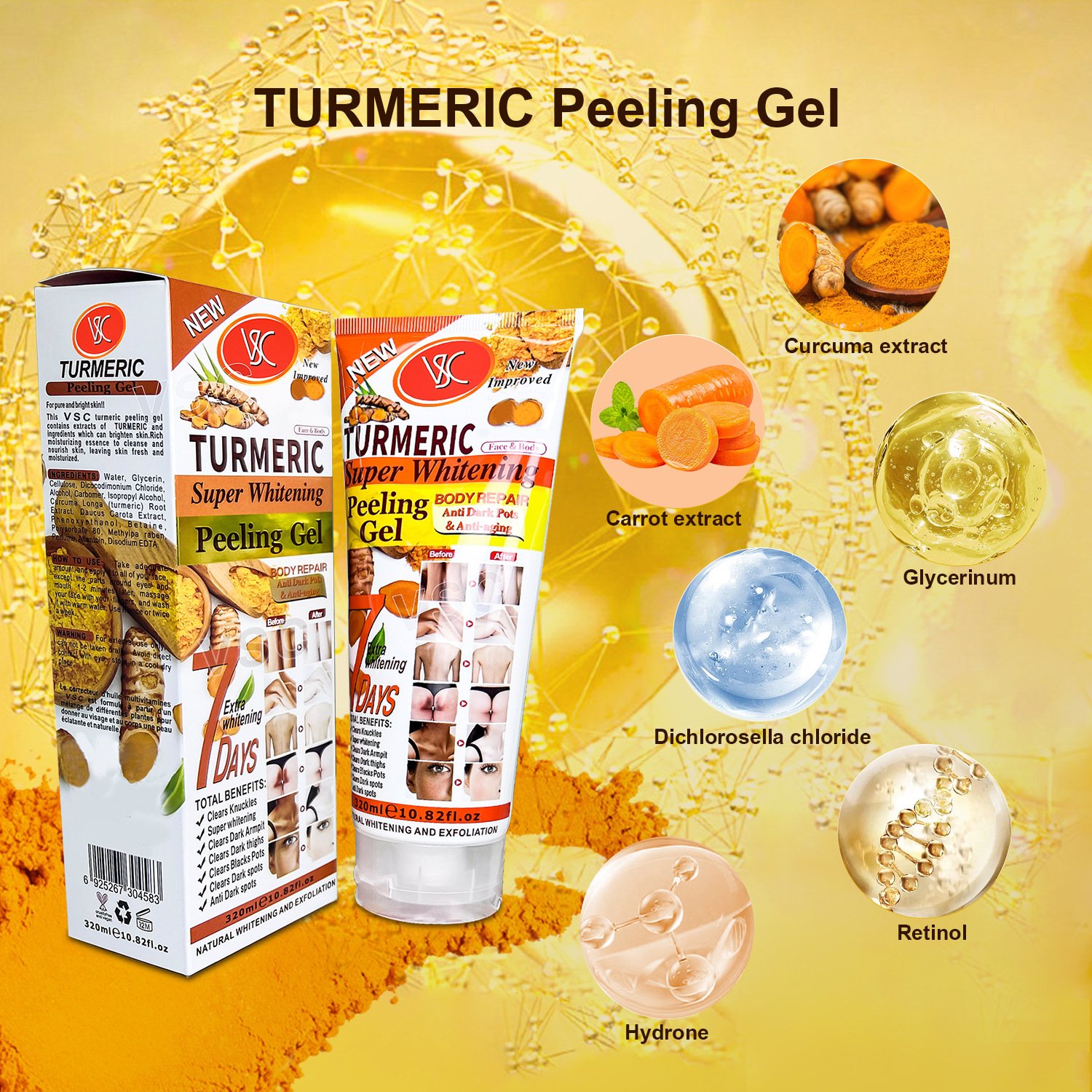Hot Selling Turmeric Super Whitening Peeling Gel Exfoliating Facial & Body Anti Dark Spot Lotion