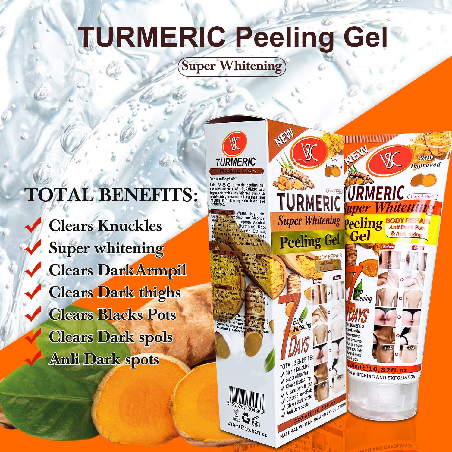 Hot Selling Turmeric Super Whitening Peeling Gel Exfoliating Facial & Body Anti Dark Spot Lotion
