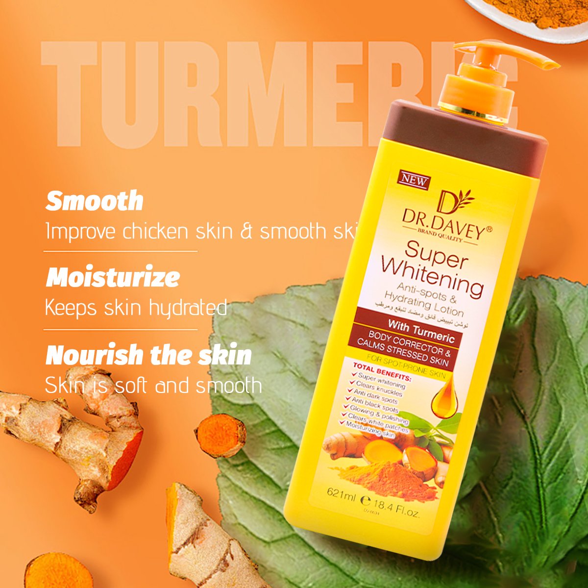 DR.DAVEY Turmeric Body Lotion Faster White Lightening Whitening Brightening Body lotion For Fair Skin