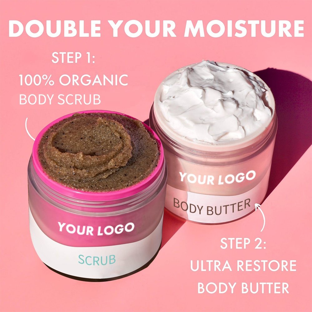 Custom Logo Vegan Moisturizing Body Lotion Exfoliating Scrub Bath Gift Set for Dry Skin Best Natural Private Label Body Lotion