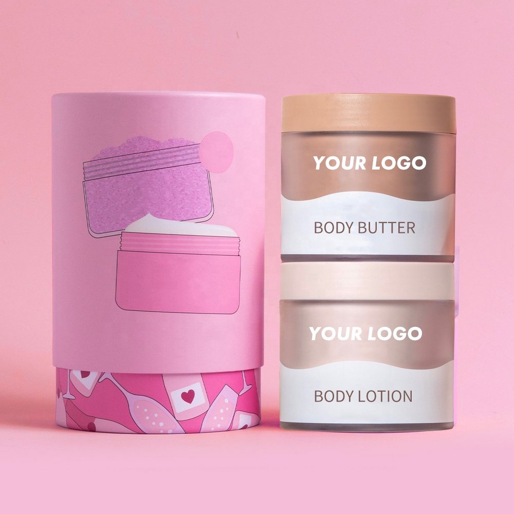 Custom Logo Vegan Moisturizing Body Lotion Exfoliating Scrub Bath Gift Set for Dry Skin Best Natural Private Label Body Lotion