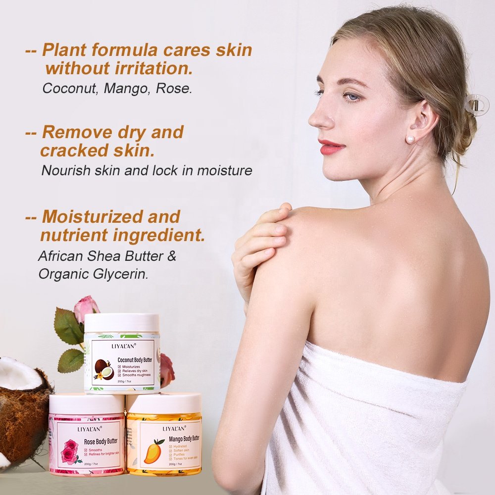 Wholesale Private Label Body Care Non-greasy Vegan Organic Rose Coconut Mango Whipped Body Butter