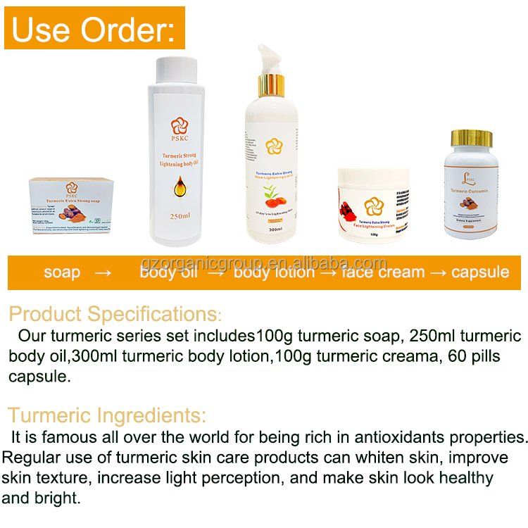 Private Label Organic Turmeric Rejuvenating Set Whitening Anti-aging Turmeric Skin Care Moisturizing Body Lotion