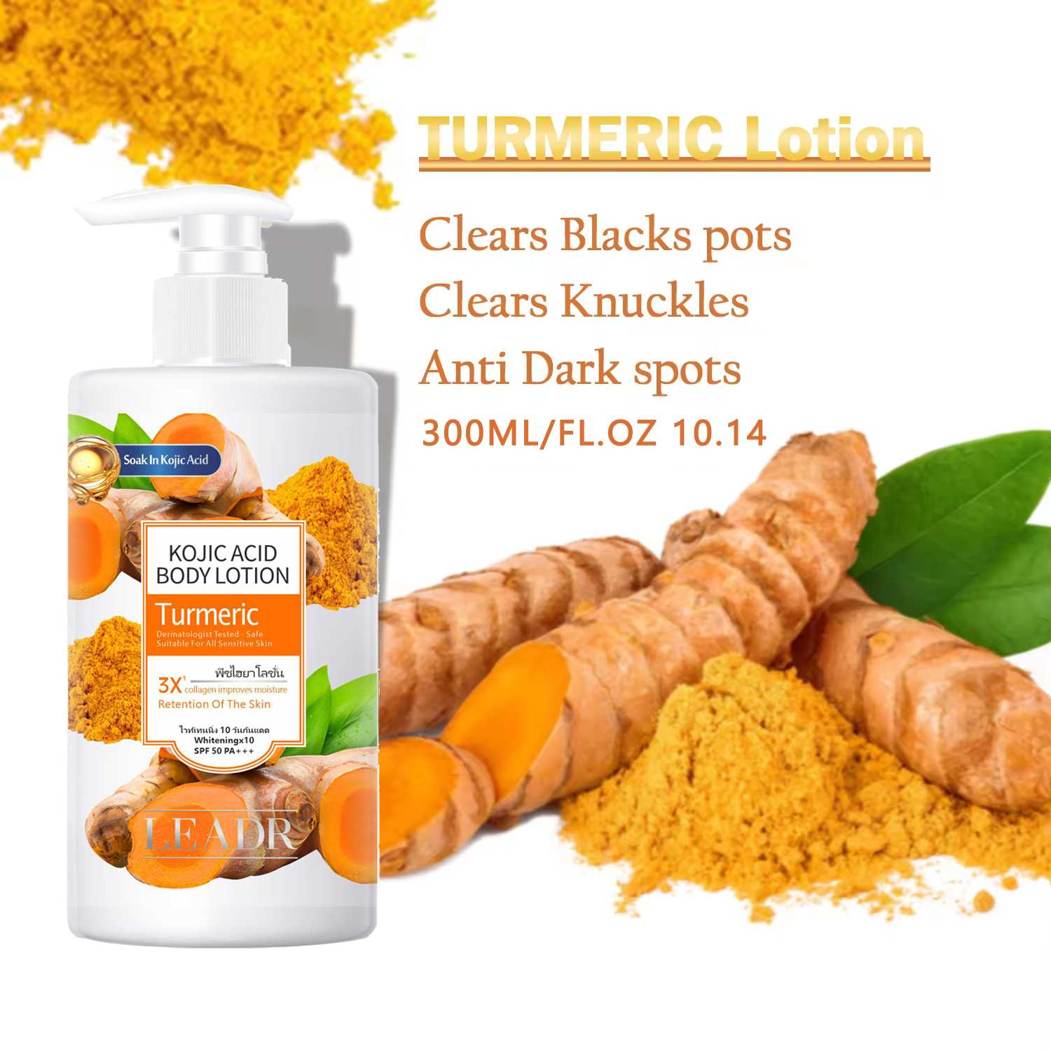 Private Label 300ml Men Women Anti Dark Spots Moisturizing Whitening Vitamin C Turmeric Kojic Acid Body Lotion